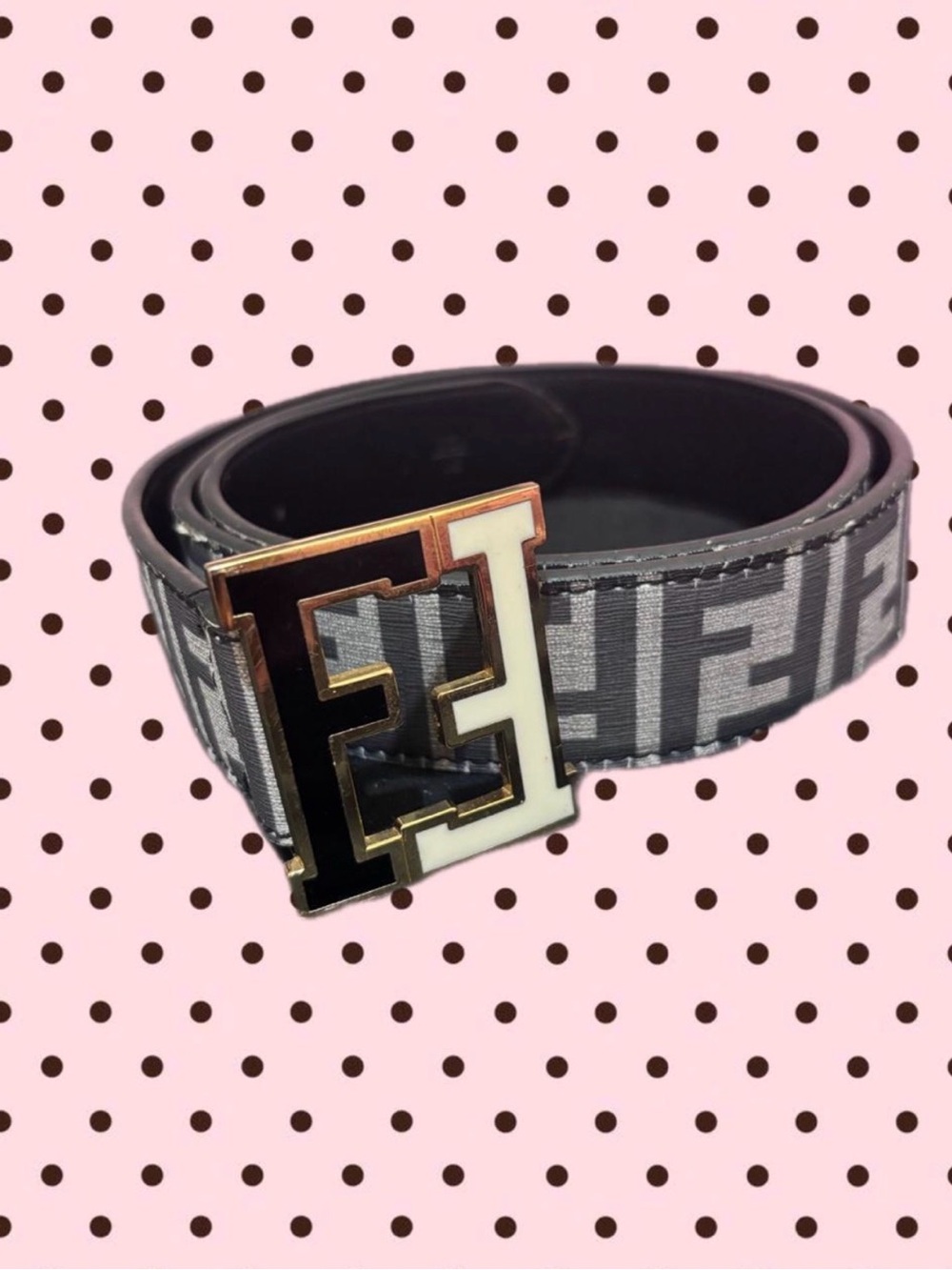 Fendi Black & Gray Men's Logo Beltt